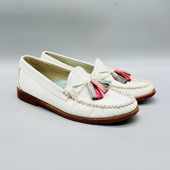 GH Bass & Co Shoes Womens 7.5 White Leather Weejuns Tassel Loafer Flats Pastel - Picture 2 of 11
